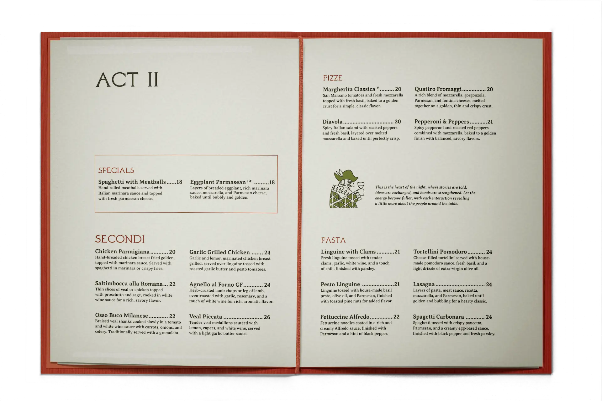 Menu spread of act 2