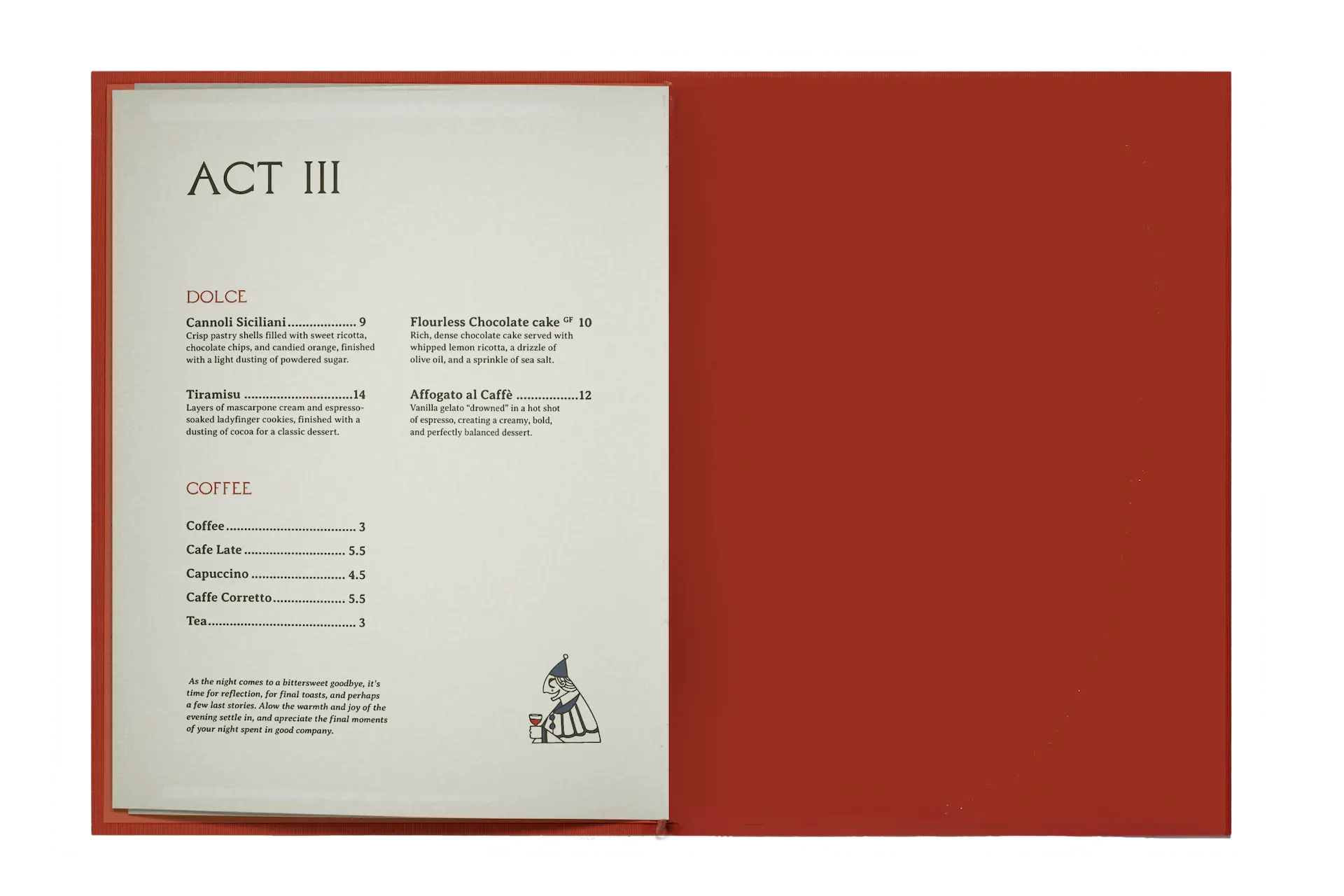 Menu spread of act 3