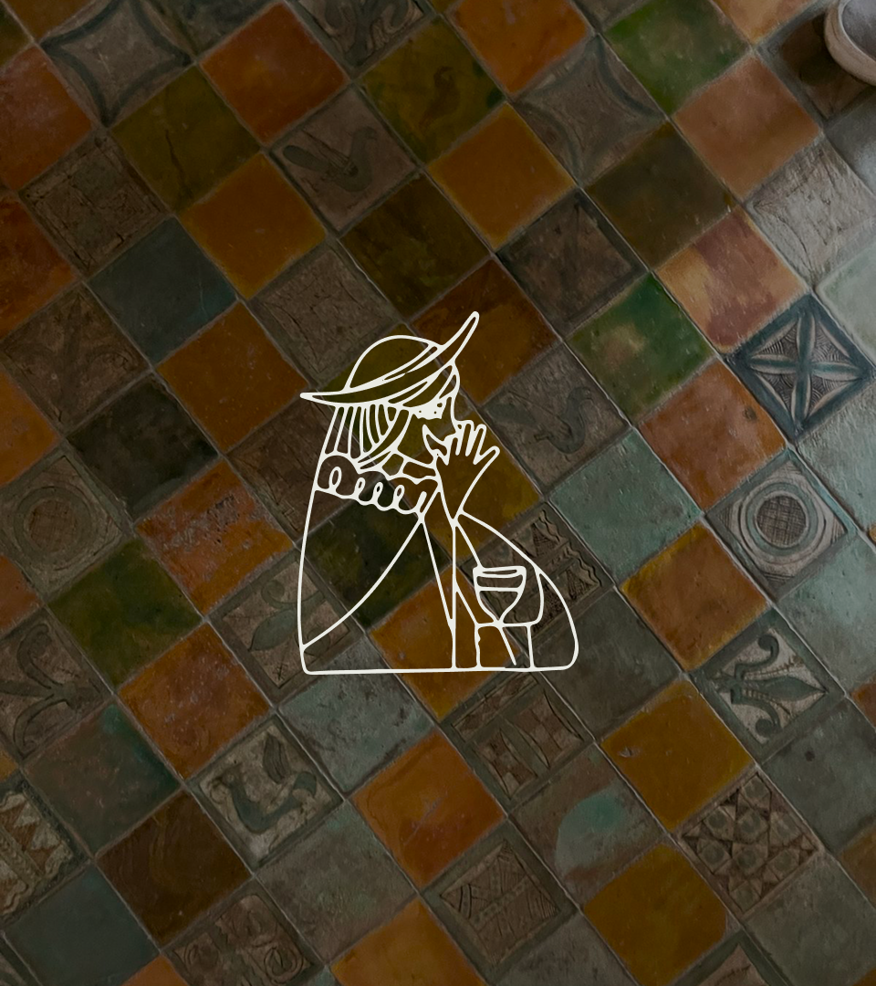 Overlay illustration on tile floor