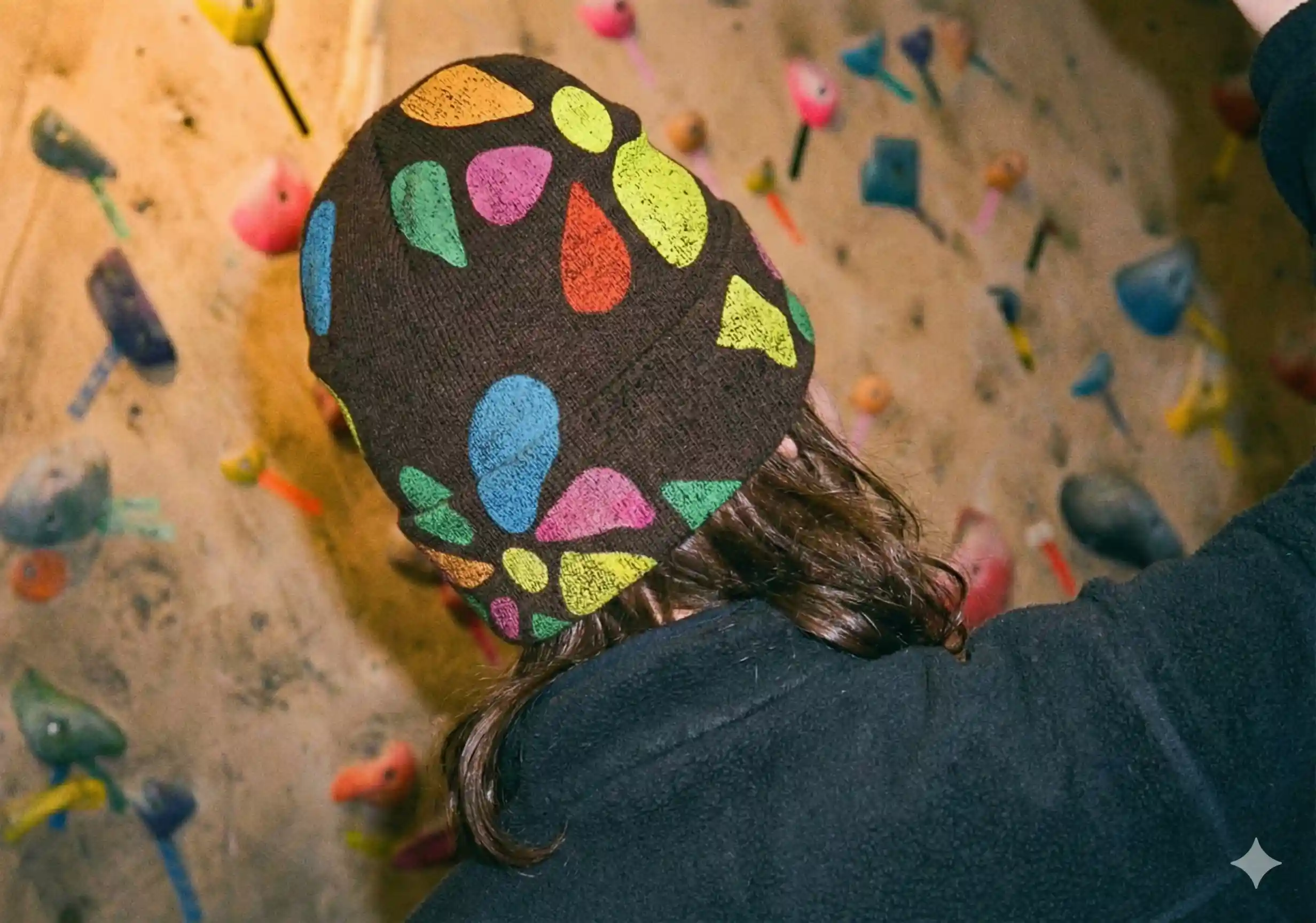 Girl climbing indoor bouldering wall