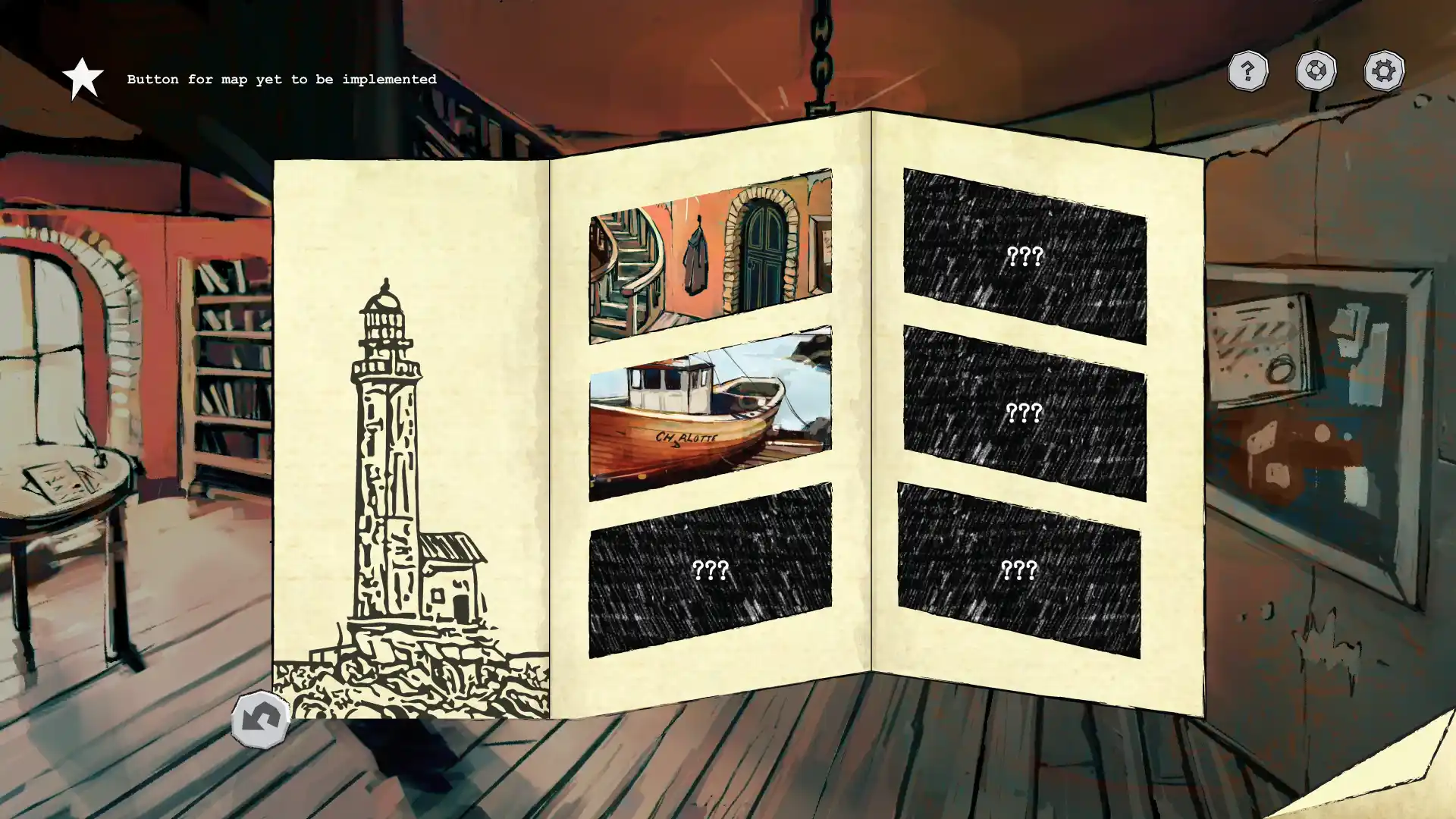 Open book showing lighthouse sketches and reference photos from Sardine game concept